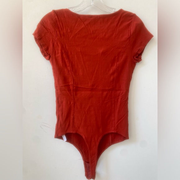 intimately free people red corset style short sleeve thing body suit sz. s - Picture 5 of 10
